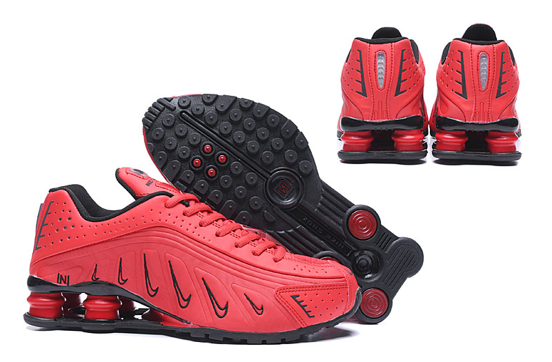 2019 Nike Shox R4 Small Swoosh Red Black Shoes